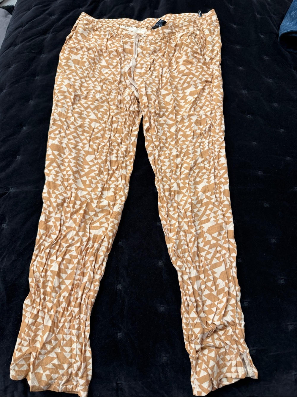 Armani  Tan & White Geometric Drawstring pants
